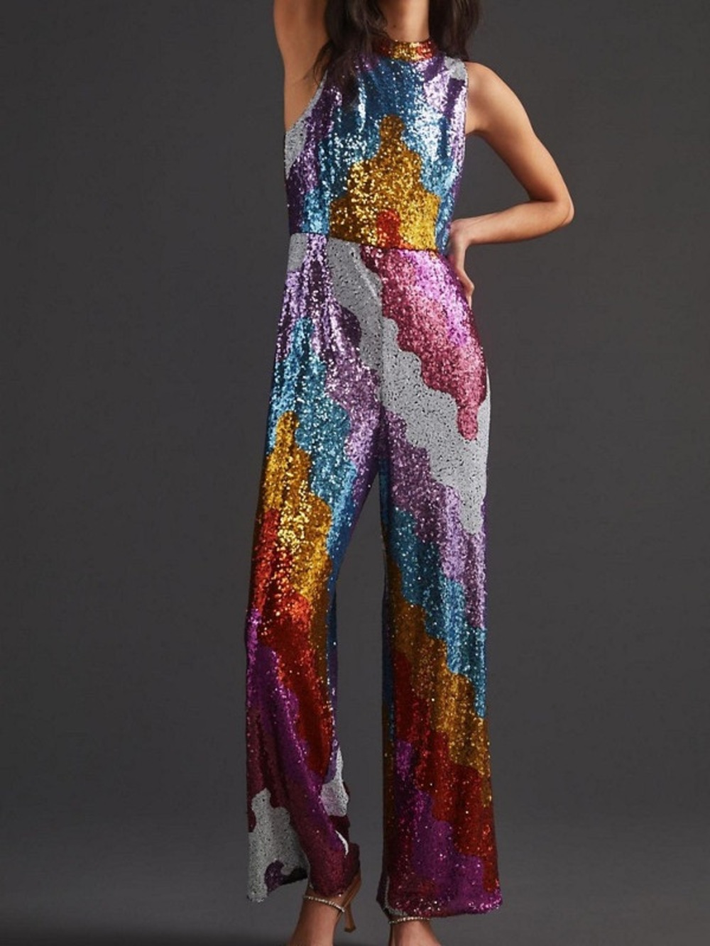 Hutch Multicolor Rainbow Sequin Sleeveless Jumpsuit Medium